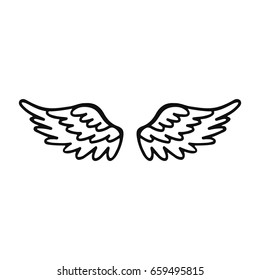 Hand drawn angel or bird wing. Monochrome drawing element  isolated on white background. Vector illustration.