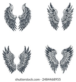 Hand drawn angel or eagle wings vector illustration