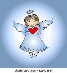 Hand drawn angel with heart
