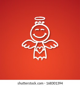 hand drawn angel with heart, vector illustration