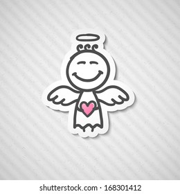 hand drawn angel with heart, vector illustration