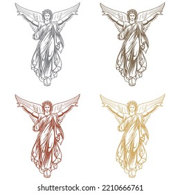 Hand Drawn Angel Vector Illustration. Decoration For Religious Holidays. Religious Symbol Of Christianity
