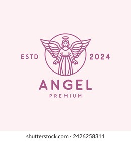 Dibujado a mano Ángel Vector Logo Diseño Vintage