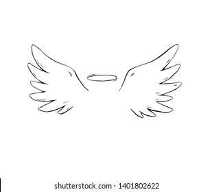 Hand drawn angel wings isolated on white