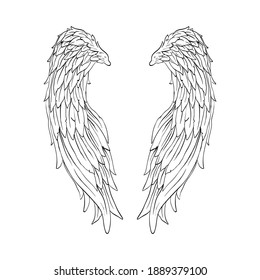 Hand drawn angel wings. Valentines day banner, placard, postcard design template. Fashion print vector.clip art illustration. 