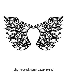 Hand drawn of angel wings. Zentangle style.