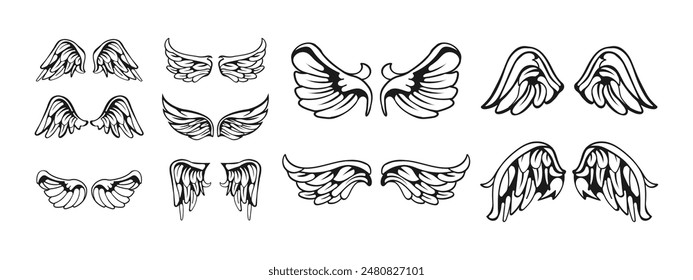 Hand Drawn Angelic Wing Vector Set