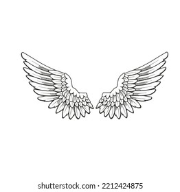 hand drawn angle wings, wings drawing vector,  wings logo