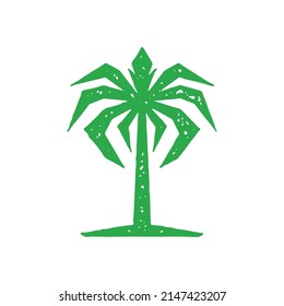Hand drawn angled minimalist palm tree with leaves and trunk grunge texture vector illustration. Monochrome exotic plant symbol of summer travel vacation tropical wood landscape isolated on white