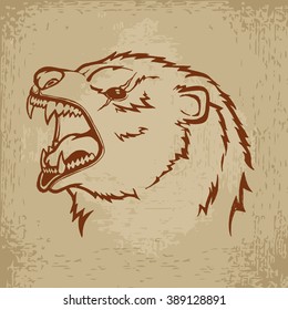 Hand drawn angry bear on grunge background. Vector stock illustration