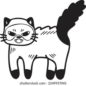 Hand Drawn angry cat illustration in doodle style isolated on background