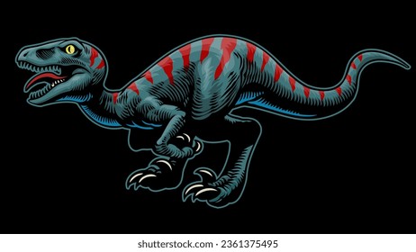 Handgezeichneter, zorniger Raptor Dino im Vintage-Stil