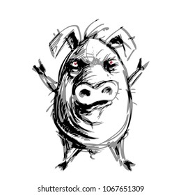 Hand drawn angry pig. Eps8. RGB Global colors