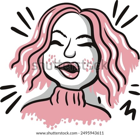 Hand Drawn angry pink haired woman
