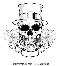 Hand drawn angry skull of leprechaun