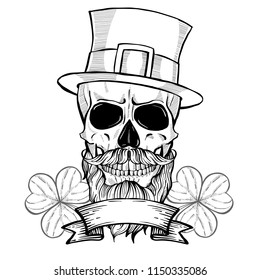 Hand drawn angry skull of leprechaun