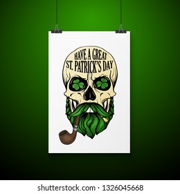 Hand drawn angry skull of leprechaun. Vector illustration, EPS 10