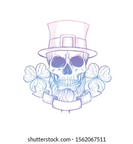 Hand drawn angry skull of leprechaun