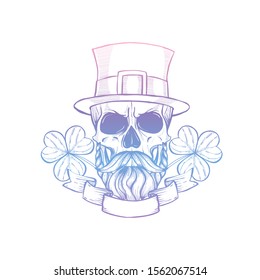 Hand drawn angry skull of leprechaun