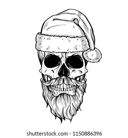 Hand drawn angry skull of Santa Claus