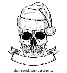 Hand drawn angry skull of Santa Claus