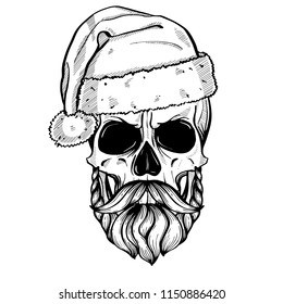 Hand drawn angry skull of Santa Claus