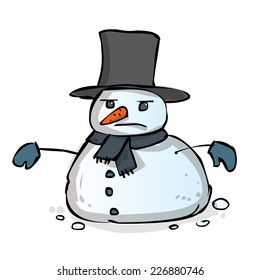 Hand drawn angry snowman vector cartoon illustration