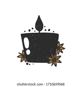 Handgezeichnete Ananas-Bäume, Kerzenskizze-Stil. Aromatherapie, Folk und alternative Medizin. Grunge stylisierte farbige badyan Kräutergrafik. Essenzielle Ölwachs Glas graviert Zeichnung von Sternen. 