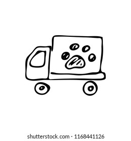 Hand drawn animal car doodle. Sketch pets icon. Decoration element. Isolated on white background. Vector illustration.