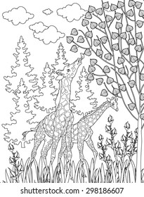 hand drawn animal coloring page