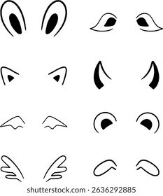 Hand Drawn Animal Ears Doodle Set