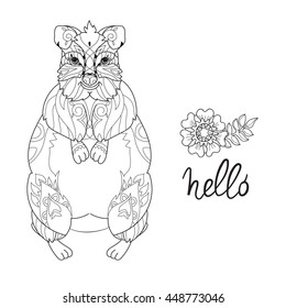 Hand drawn animal kangaroo hand drawn in zen art style. Vector monochrome sketch doodle.Tattoo, totem, anti stress coloring page.
