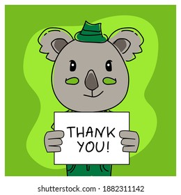 Hand drawn animal koala with thank you poster design vector