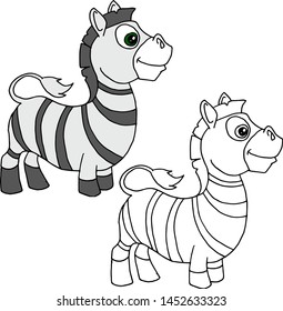 Hand drawn animal for painting with sample. Cartoon zebra