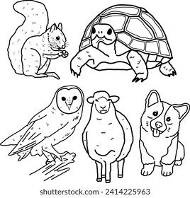 Hand drawn animal planet line for coloring book.