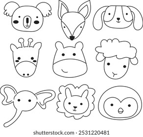 Dibujado a mano Conjuntos de animales para colorear para los niños