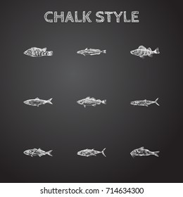 Hand Drawn Animal Sketches Set. Collection Of Lings, Mugil, Bass And Other Sketch Elements.