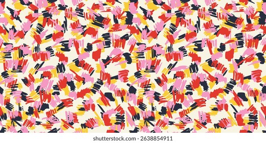 Hand Drawn animal skin and fur print seamless pattern with nature whimsical shapes, spots, dots and lines with textures. Vibrant jungle boho print. Modern exotic collage print