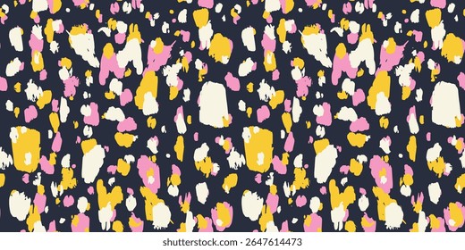 Hand Drawn animal skin and fur print seamless pattern with nature whimsical shapes, spots, dots and lines with textures. Vibrant jungle boho print. Modern exotic collage print