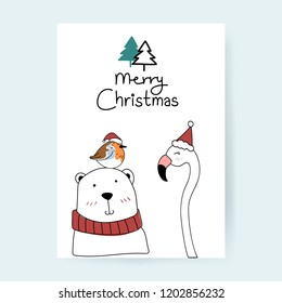 Hand drawn animal wishing a Merry Christmas