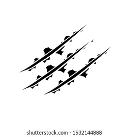 Hand drawn Animal's claws scratch scrape track, Cat tiger scratches paw shape doodle vector
