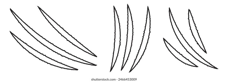 Handgezeichnete Tierkrallen kratzt Titel. Kratzer-Symbol isoliert auf transparentem Hintergrund, Krallenzeichen-Vektorillustration. 11:11