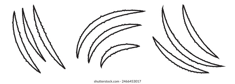 Las garras de animal dibujadas a mano rascan la pista. Icono de arañazos de garra aislado sobre fondo transparente, Ilustración vectorial de signo de garra. 11:11
