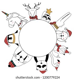 Hand drawn animals enjoying a Christmas holiday