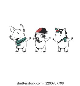 Hand drawn animals enjoying a Christmas holiday