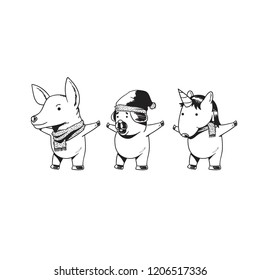 Hand drawn animals enjoying a Christmas holiday