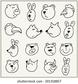 Hand drawn animals isolated on white background