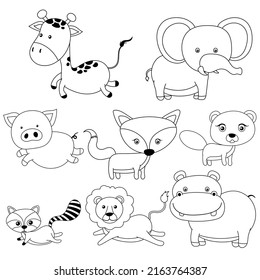 Hand Drawn Animals Outline Cartoon Stock Vector (Royalty Free ...