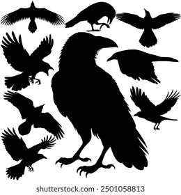 Hand drawn animals silhouette set Terrifying halloween silhouette Raven silhouette Crow silhouette 
Logo material