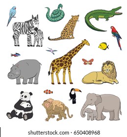 Hand drawn animals vector doodle graphic illustrations set